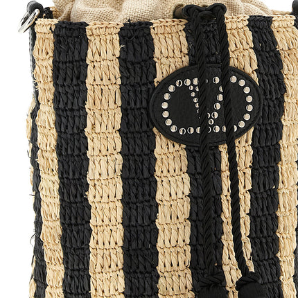 Valentino Garavani Black Straw Shoulder Bag