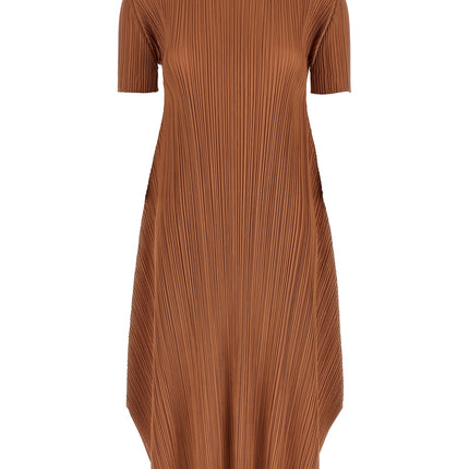 PLEATS PLEASE ISSEY MIYAKE Brown Polyester Midi Dress