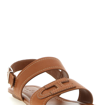 Hogan Brown Calfskin Flat Sandals
