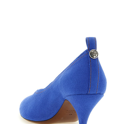 Versace Blue Cotton Mid Heel Pumps