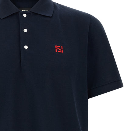 Fendi Blue Cotton Polo Shirt Fendi