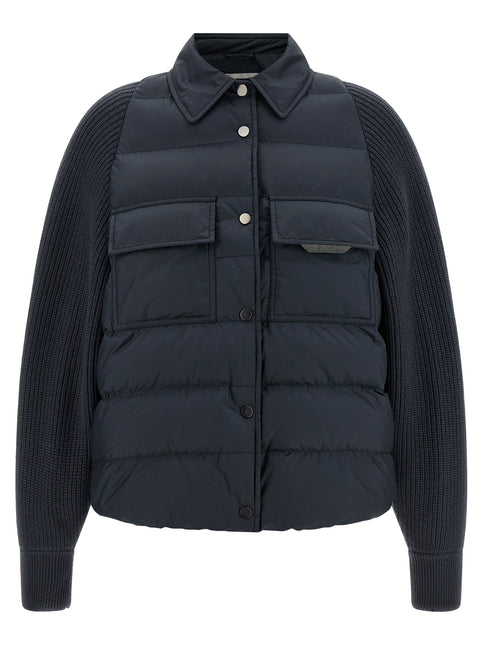 Brunello Cucinelli Blue Polyester Full-Length Jacket Brunello Cucinelli