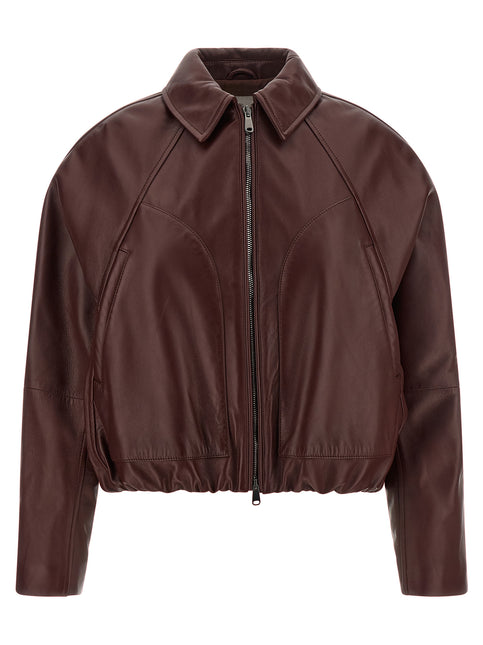 Brunello Cucinelli Bordeaux Calfskin Leather Jacket Brunello Cucinelli