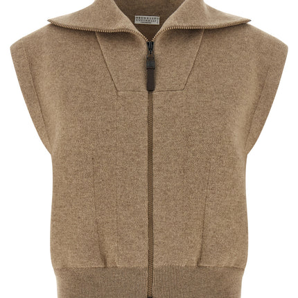 Brunello Cucinelli Beige Cashmere Sleeveless Jacket
