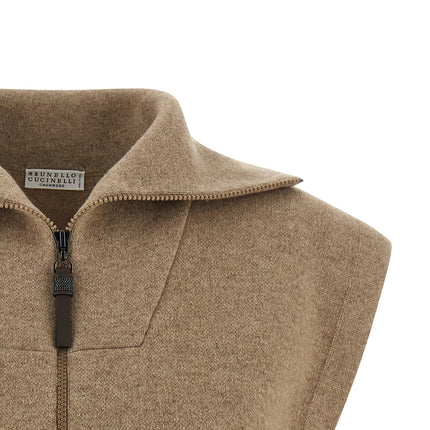 Brunello Cucinelli Beige Cashmere Sleeveless Jacket