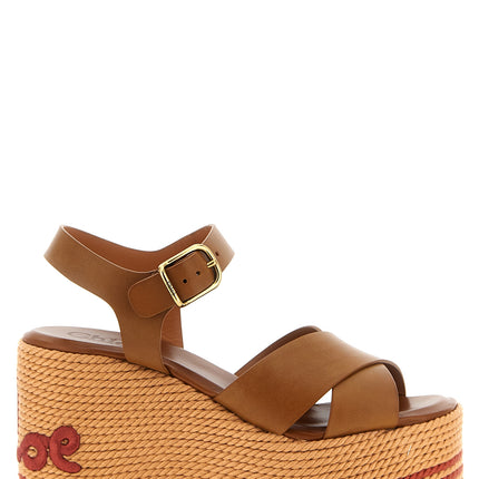 Chloé Brown Calfskin Wedge Sandals