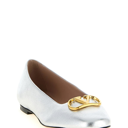Valentino Garavani Silver Lamb Leather Ballet Flats