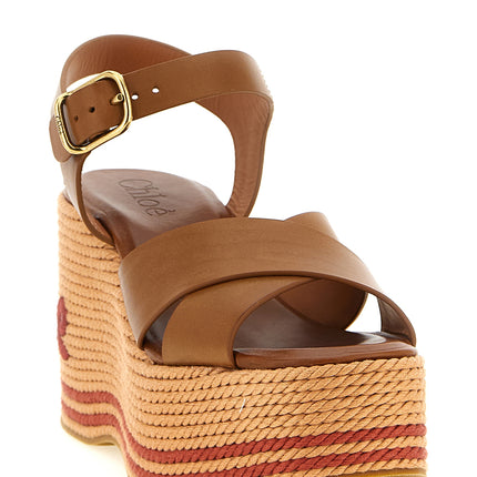 Chloé Brown Calfskin Wedge Sandals
