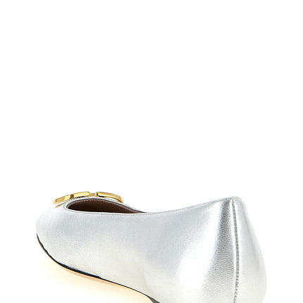 Valentino Garavani Silver Lamb Leather Ballet Flats