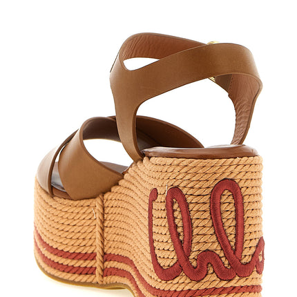Chloé Brown Calfskin Wedge Sandals