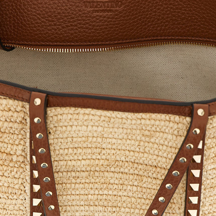 Valentino Garavani Beige Straw Tote Bag