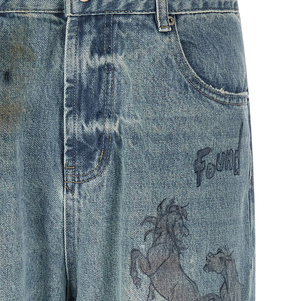 FOUND Blue Cotton Straight-Leg Jeans