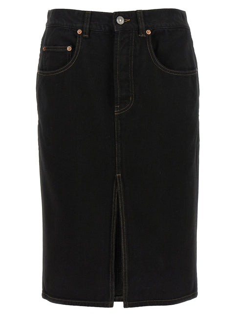Saint Laurent Black Cotton Midi Skirt