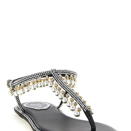 RENE CAOVILLA Bicolor Viscose Flat Sandals RENE CAOVILLA