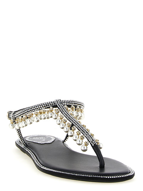 RENE CAOVILLA Bicolor Viscose Flat Sandals RENE CAOVILLA