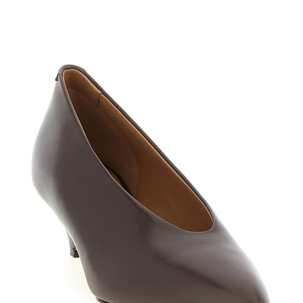 Jil Sander Brown Calfskin Mid Heel Pumps Jil Sander
