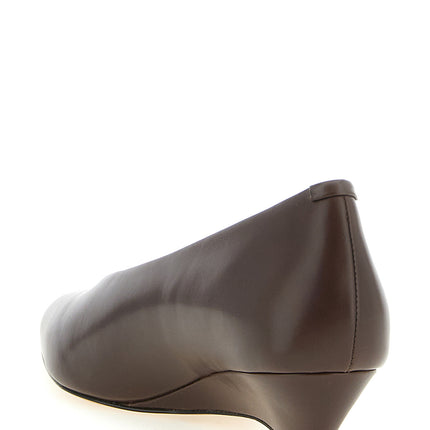 Jil Sander Brown Calfskin Mid Heel Pumps Jil Sander