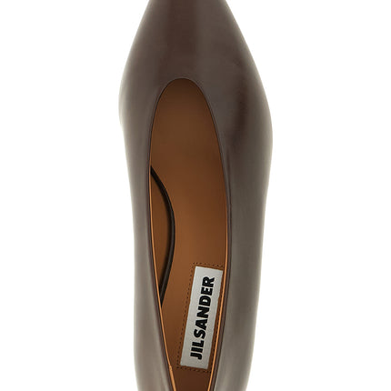 Jil Sander Brown Calfskin Mid Heel Pumps Jil Sander