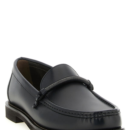 Brunello Cucinelli Black Calfskin Slip-On Loafers Brunello Cucinelli