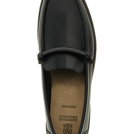 Brunello Cucinelli Black Calfskin Slip-On Loafers Brunello Cucinelli