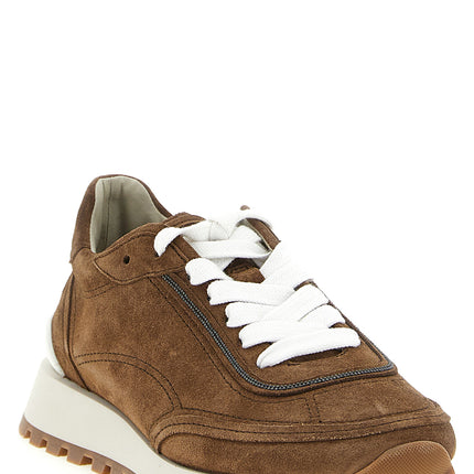 Brunello Cucinelli Brown Calfskin Low Top Sneakers Brunello Cucinelli