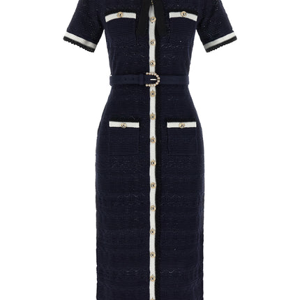 Self-Portrait Blue Cotton Midi Dress Self-Portrait