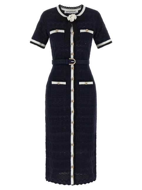 Self-Portrait Blue Cotton Midi Dress Self-Portrait