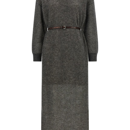 Brunello Cucinelli Gray Wool Midi Dress Brunello Cucinelli