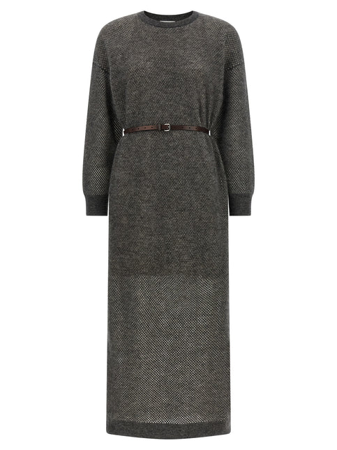 Brunello Cucinelli Gray Wool Midi Dress Brunello Cucinelli