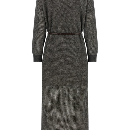 Brunello Cucinelli Gray Wool Midi Dress Brunello Cucinelli