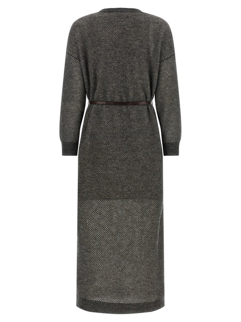 Brunello Cucinelli Gray Wool Midi Dress Brunello Cucinelli