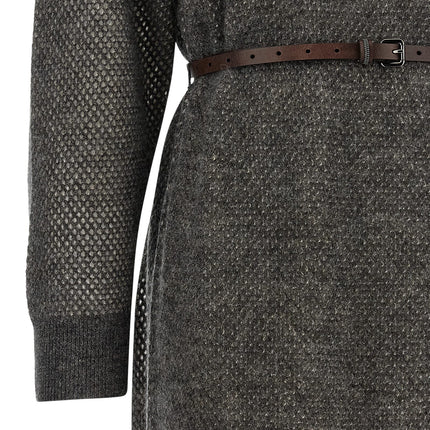 Brunello Cucinelli Gray Wool Midi Dress Brunello Cucinelli