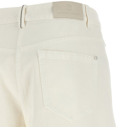 Brunello Cucinelli White Cotton Relaxed Fit Jeans