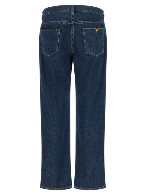 Valentino Garavani Blue Cotton Straight-Leg Jeans Valentino Garavani