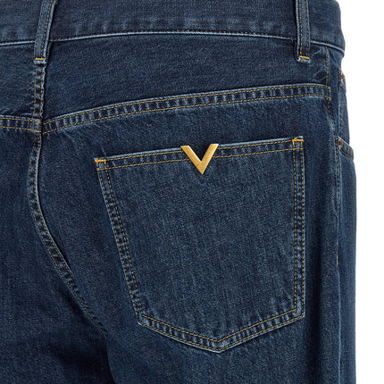 Valentino Garavani Blue Cotton Straight-Leg Jeans Valentino Garavani