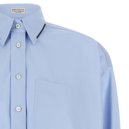 Brunello Cucinelli Blue Cotton Blouse Brunello Cucinelli