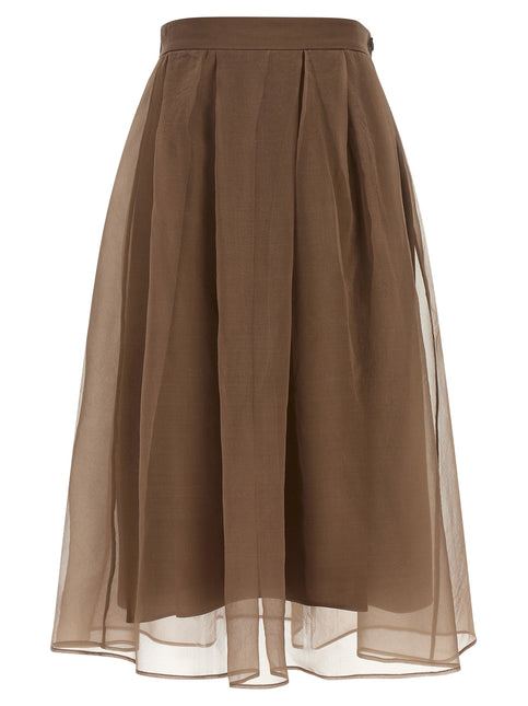 Brunello Cucinelli Brown Silk Midi Skirt Brunello Cucinelli