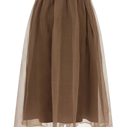 Brunello Cucinelli Brown Silk Midi Skirt Brunello Cucinelli