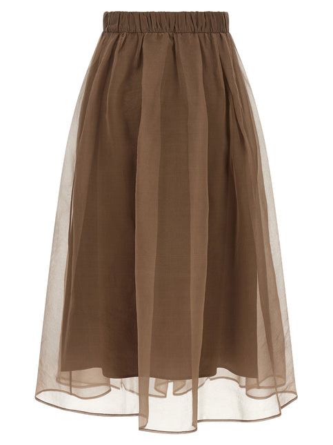 Brunello Cucinelli Brown Silk Midi Skirt Brunello Cucinelli