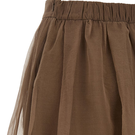 Brunello Cucinelli Brown Silk Midi Skirt Brunello Cucinelli
