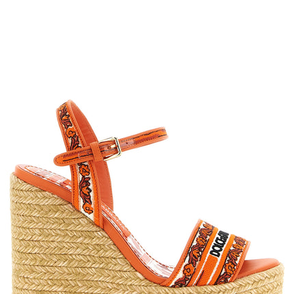 Dolce & Gabbana Orange Cotton Wedge Sandals Dolce & Gabbana