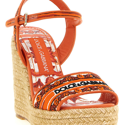 Dolce & Gabbana Orange Cotton Wedge Sandals Dolce & Gabbana
