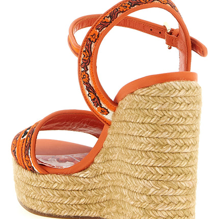 Dolce & Gabbana Orange Cotton Wedge Sandals Dolce & Gabbana