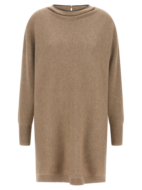 Brunello Cucinelli Beige Virgin Wool Short Dress Brunello Cucinelli