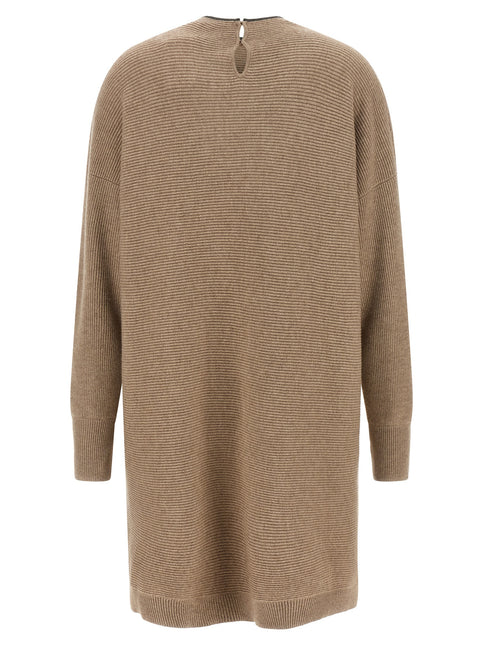 Brunello Cucinelli Beige Virgin Wool Short Dress Brunello Cucinelli