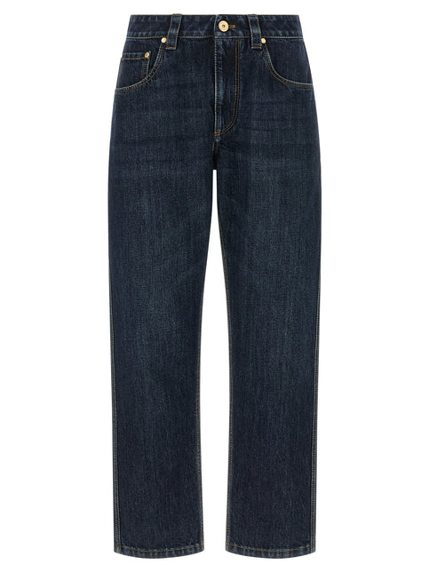 Brunello Cucinelli Blue Cotton Straight-Leg Jeans Brunello Cucinelli