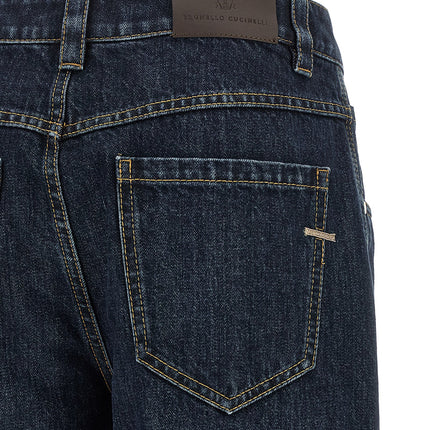 Brunello Cucinelli Blue Cotton Straight-Leg Jeans Brunello Cucinelli