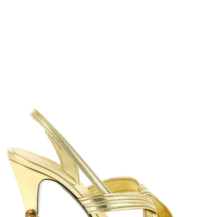 Versace Gold Lamb Leather Stiletto Heel Sandals Versace