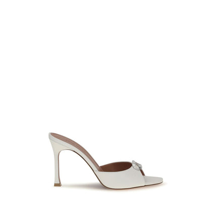 Amina Muaddi White Calf Leather Bos Taurus Stiletto Heel Sandals Amina Muaddi