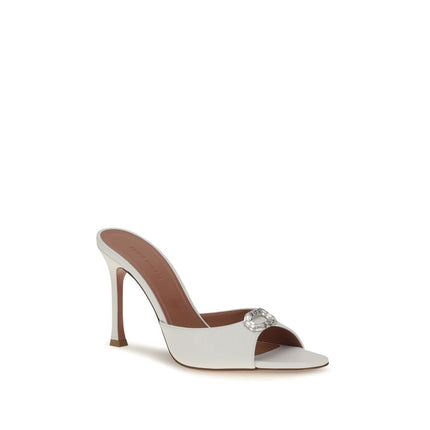 Amina Muaddi White Calf Leather Bos Taurus Stiletto Heel Sandals Amina Muaddi